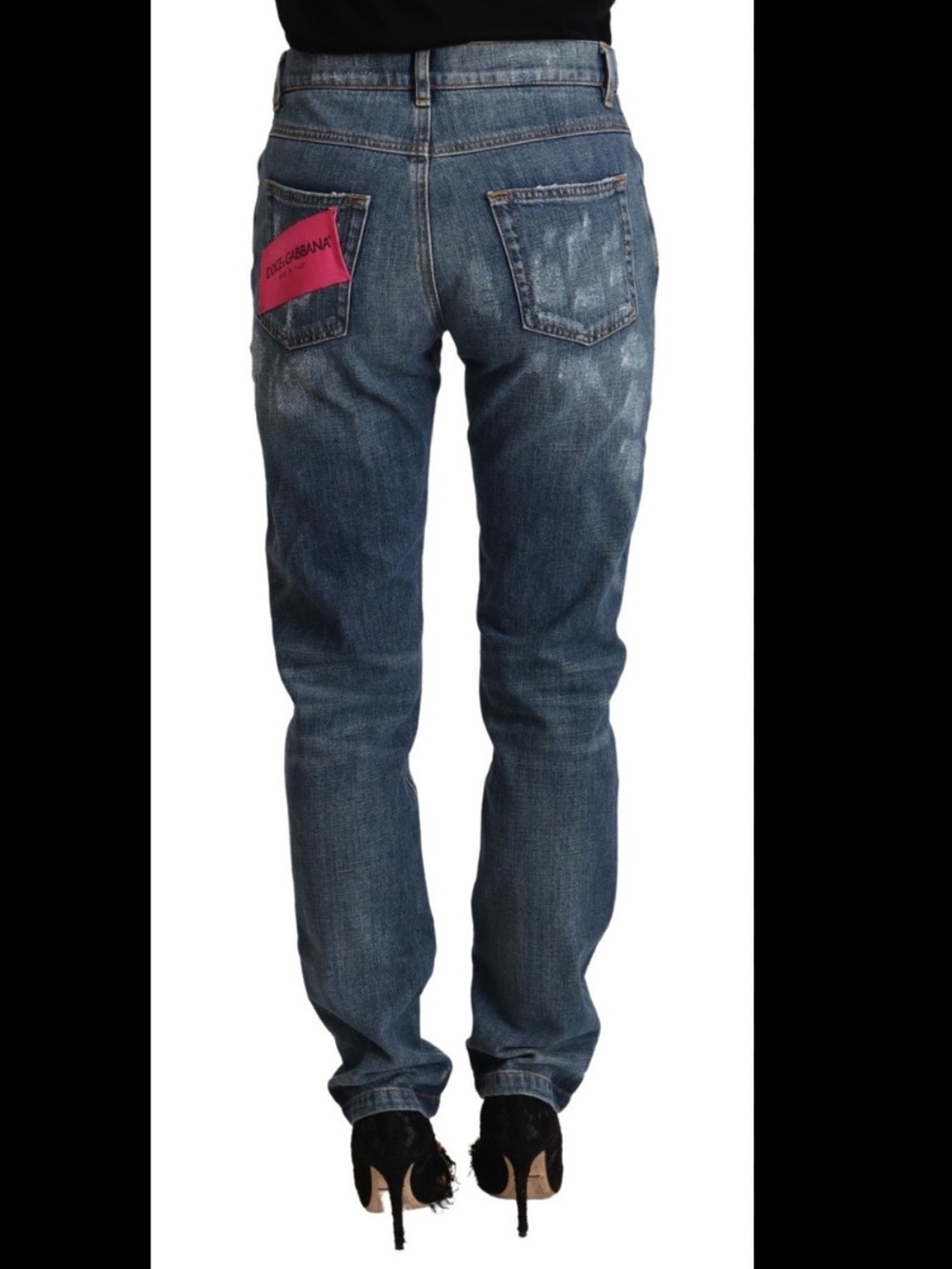 Dolce & Gabbana Relaxed Blue Jeans with Pink Back Pocket Accent